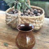 Vase vintage en grès vernis marron