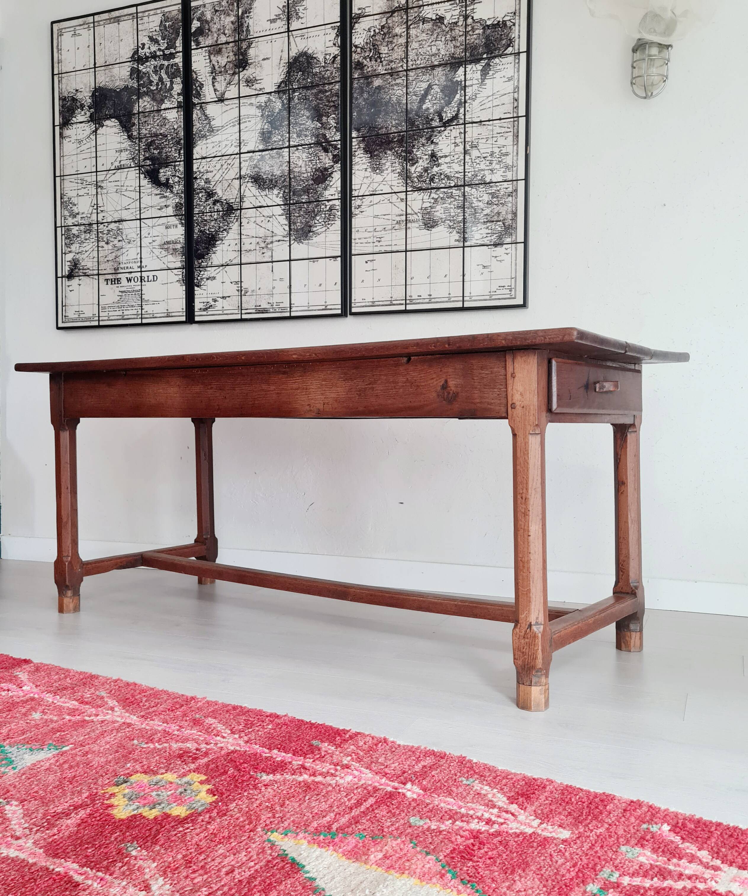 Antique farm table with 2 drawers