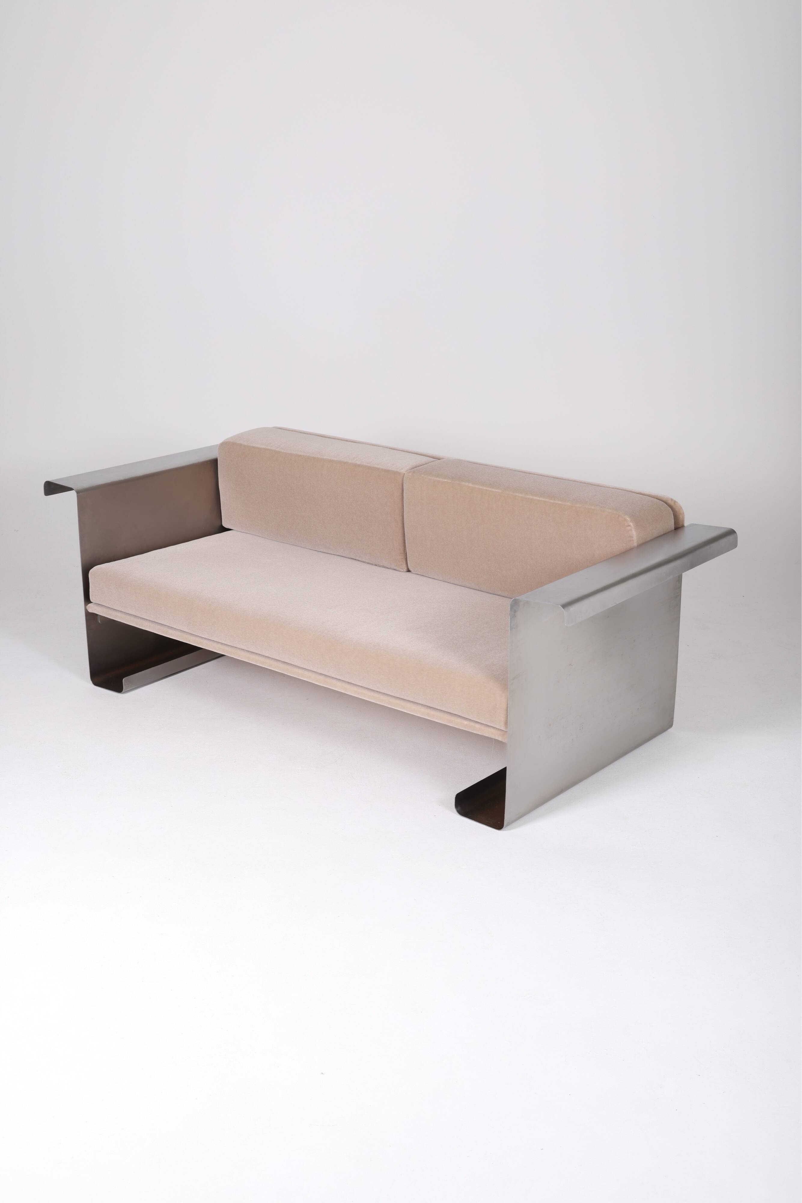 Aluminum and mohair sofa, 1970s