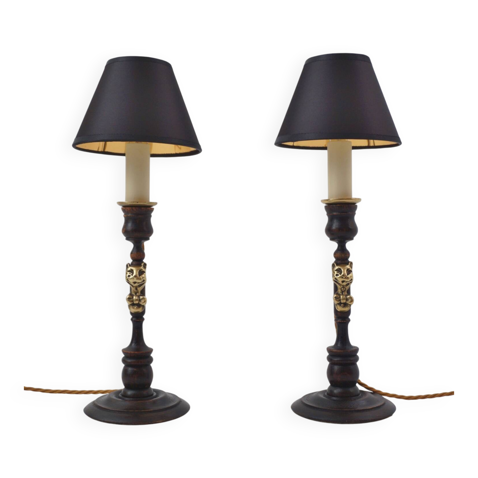 Paire de lampes anciennes Cheshire Cat Lewis Carroll Alice au pays des merveilles années 1920 Royaume-Uni