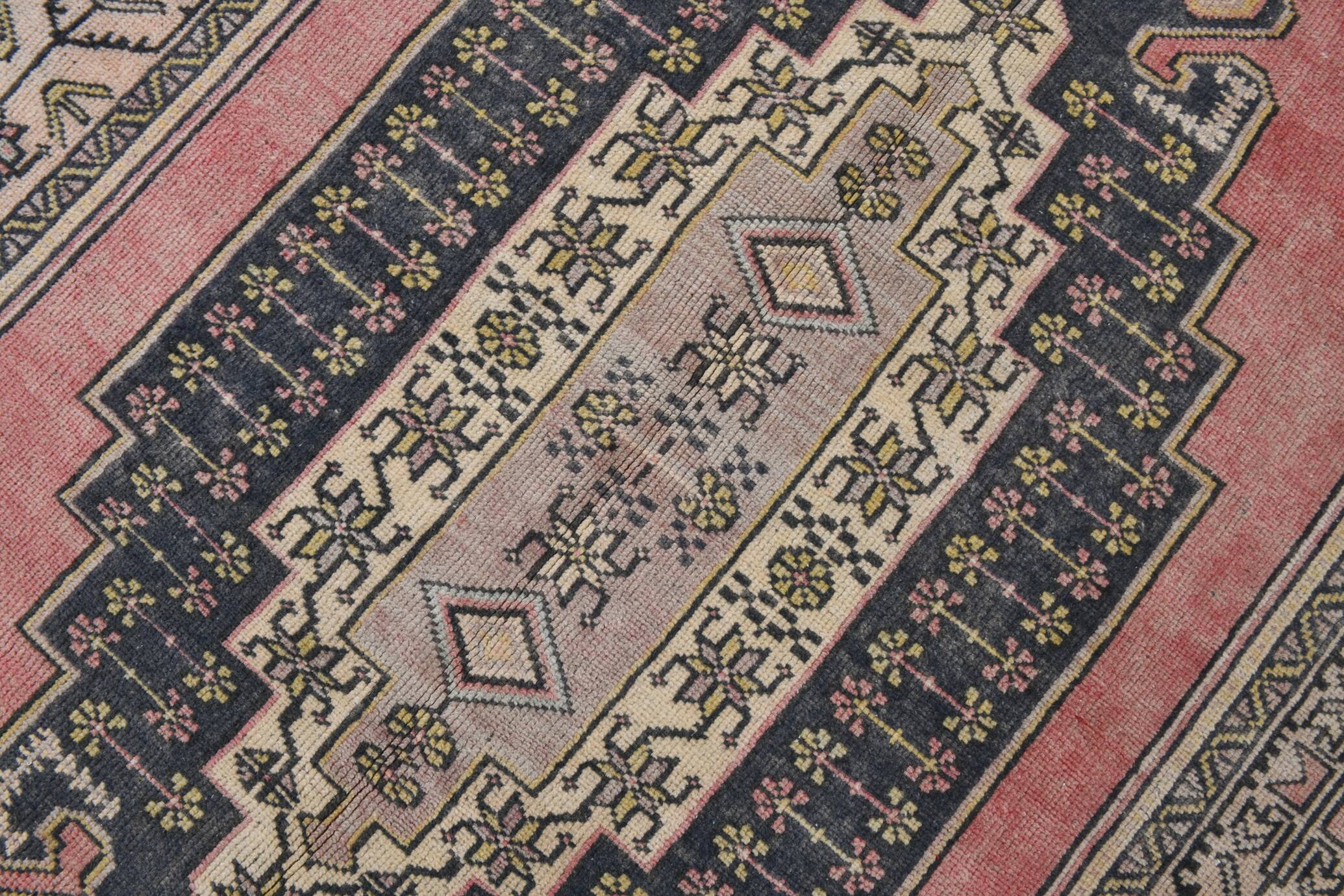Pink & Navy Blue Persian Rug, 123x234Cm