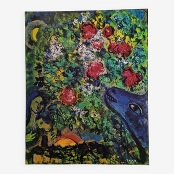 Affiche d'après Marc Chagall "Âne bleu aux fleurs", 82 cm par 64 cm