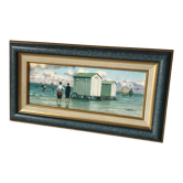 Huile sur carton de Cartahu Les cabines de bain