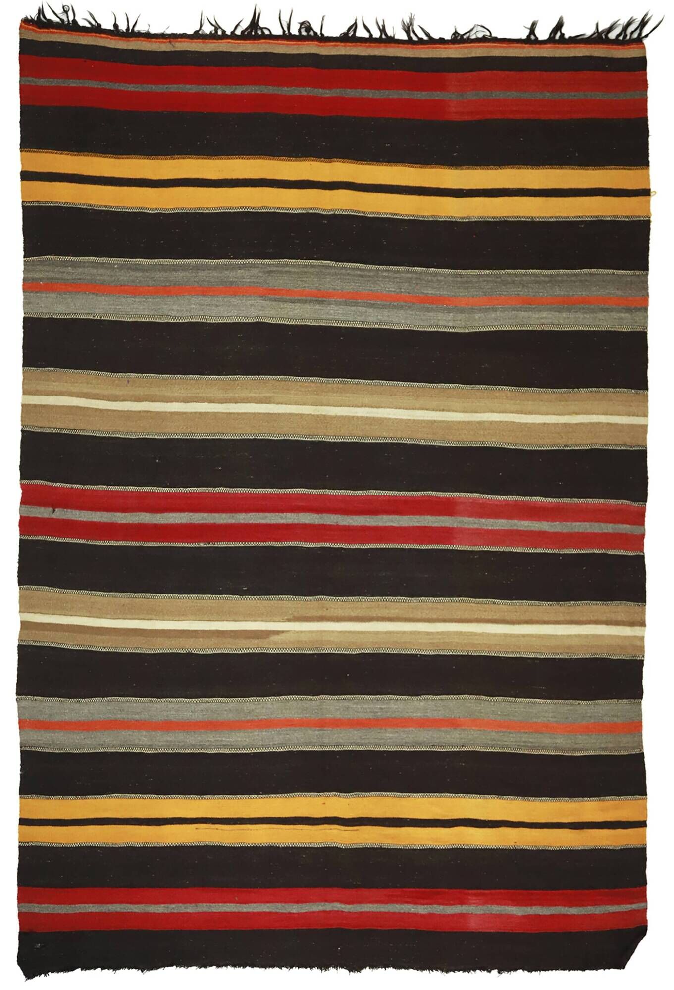 Grand Turkish Kilim Yuruk Vintage Stripe 220x335 cm Red Yellow Beige