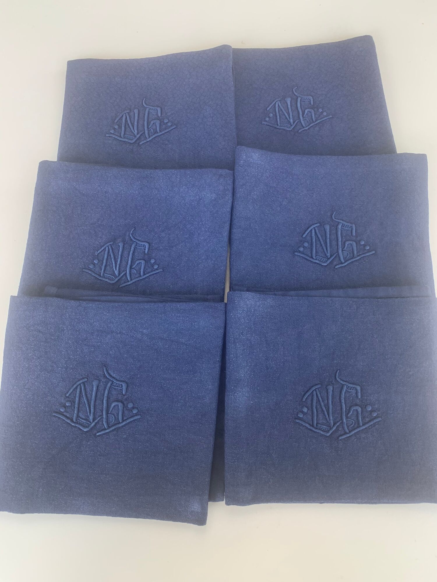 6 NG monogram navy towels, lilies weaving art, damask cotton