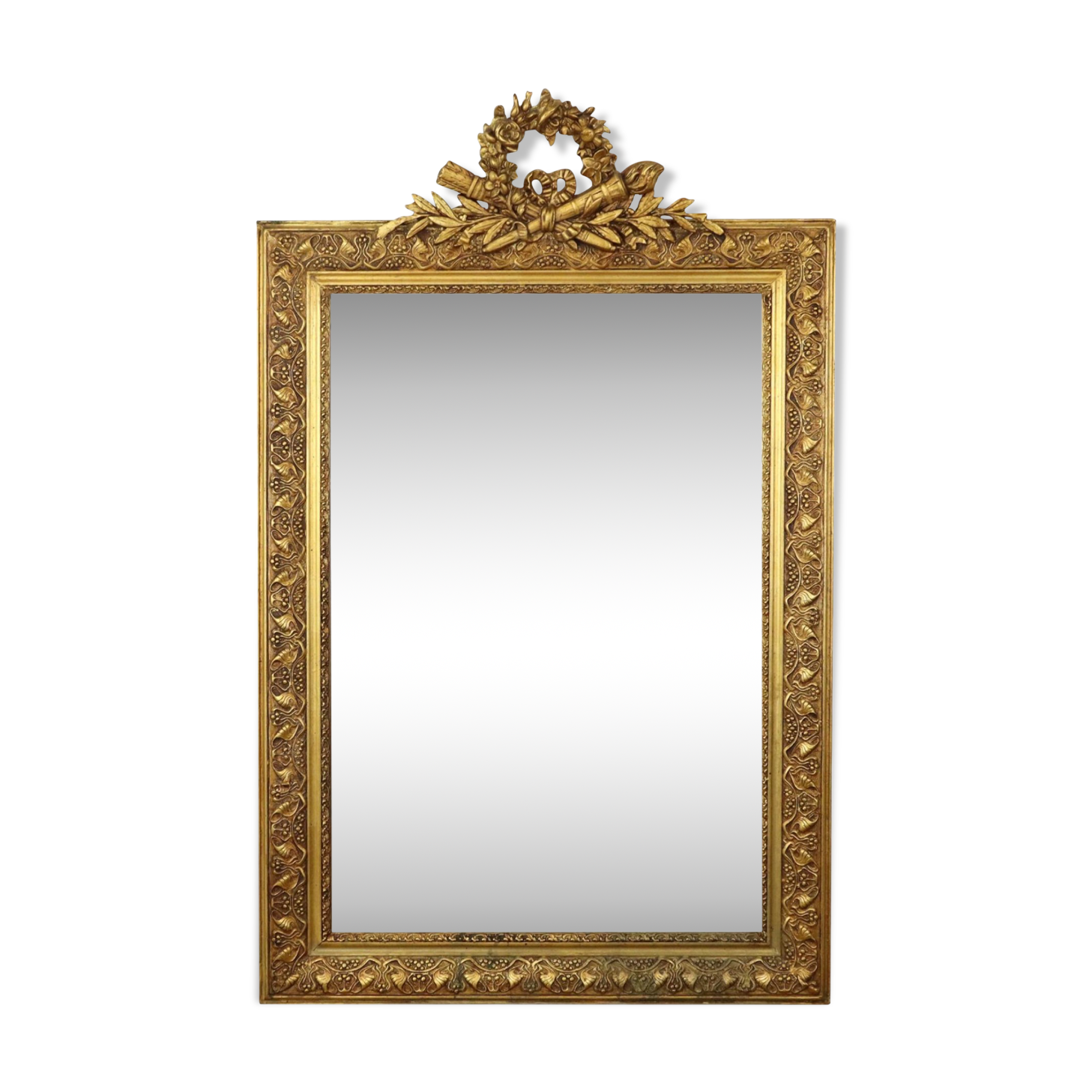 Antique french neoclassical gold mirror with crown pine wood 117cm