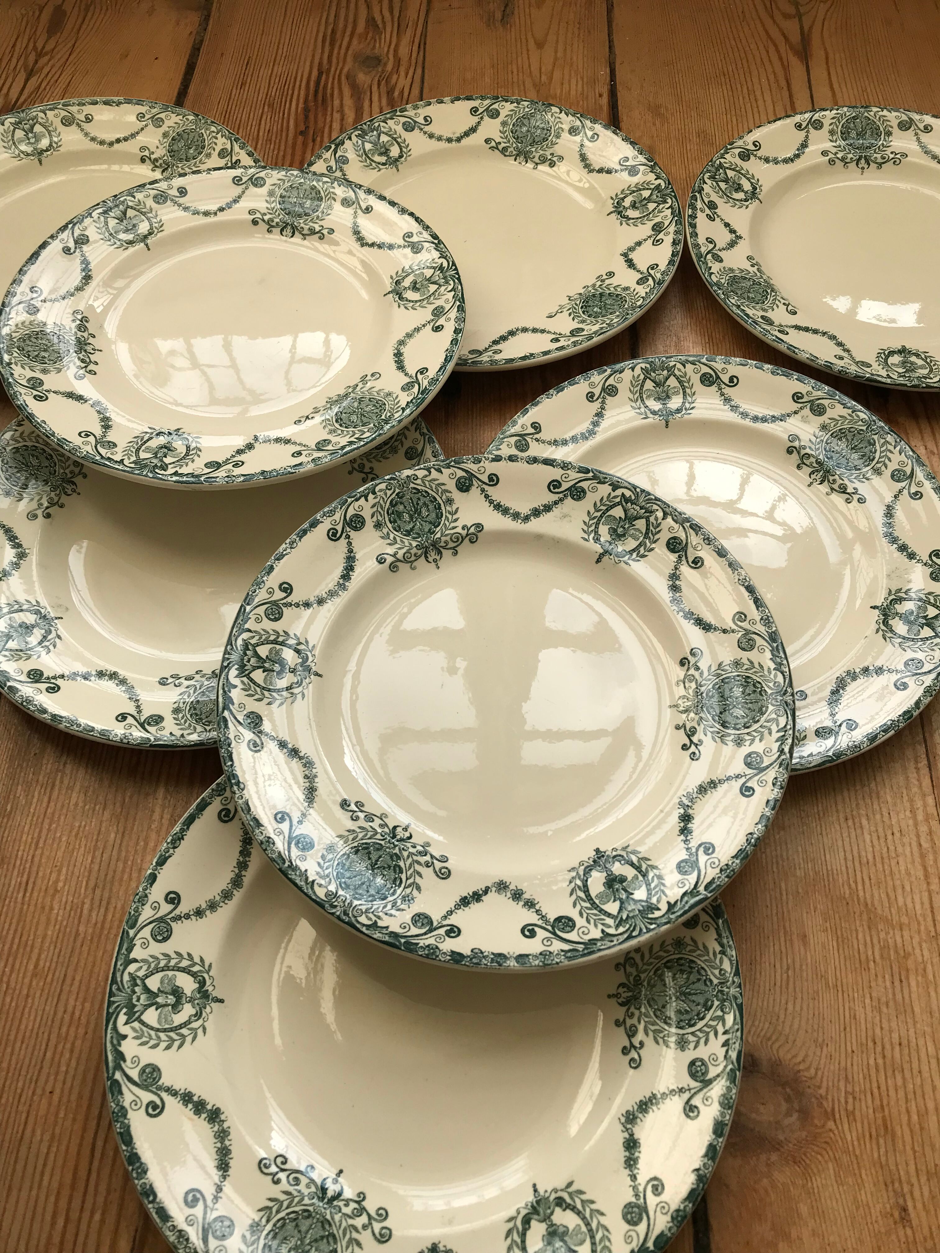 Series of 8 old flat plates Terre de Fer