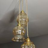 Suspension luminaire 3 globes vintages verres dorés