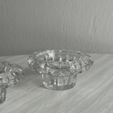 Duo of small candlesticks in chiseled glass