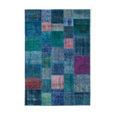 Handwoven anatolian contemporary 204 cm x 300 cm blue patchwork carpet