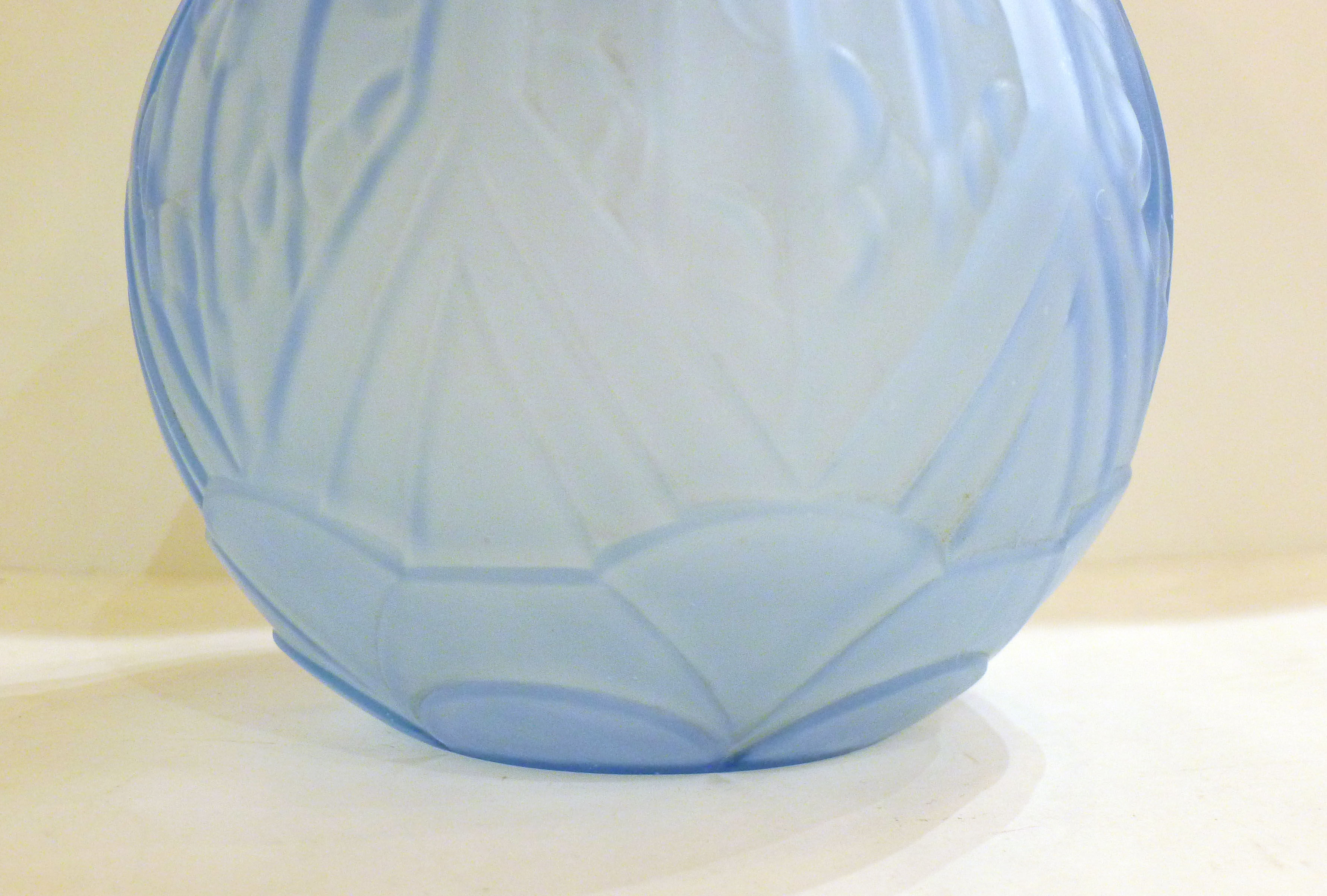 Art Deco ball vase, frosted blue glass