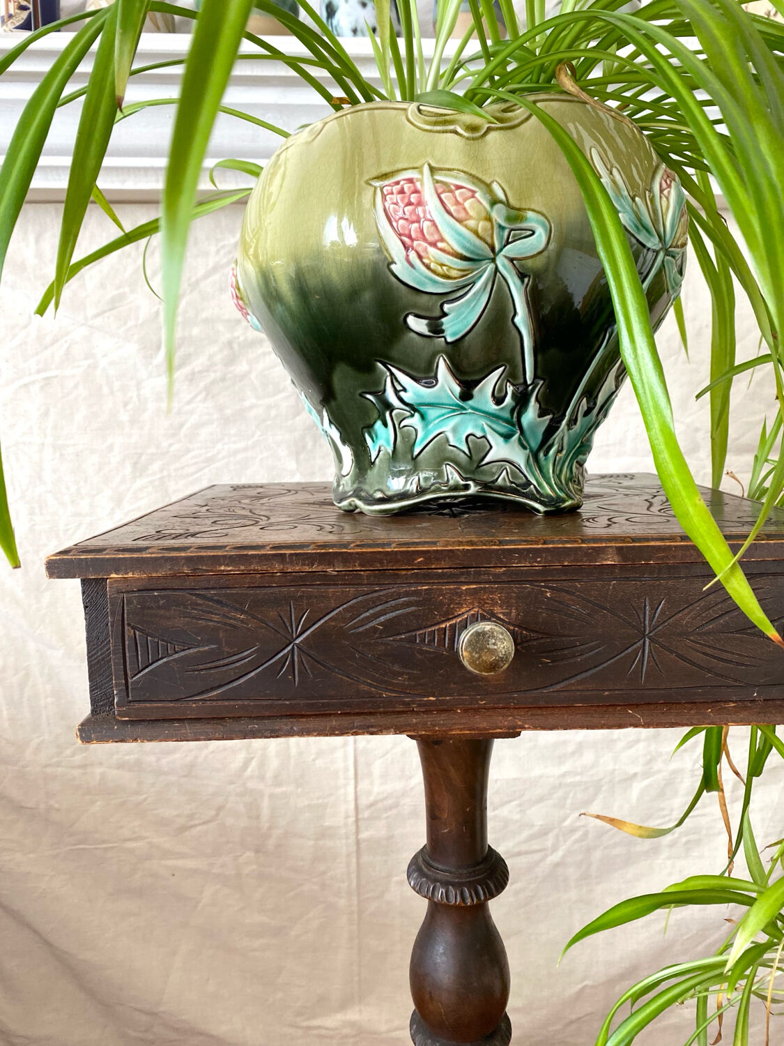 Old tripod side table with drawer