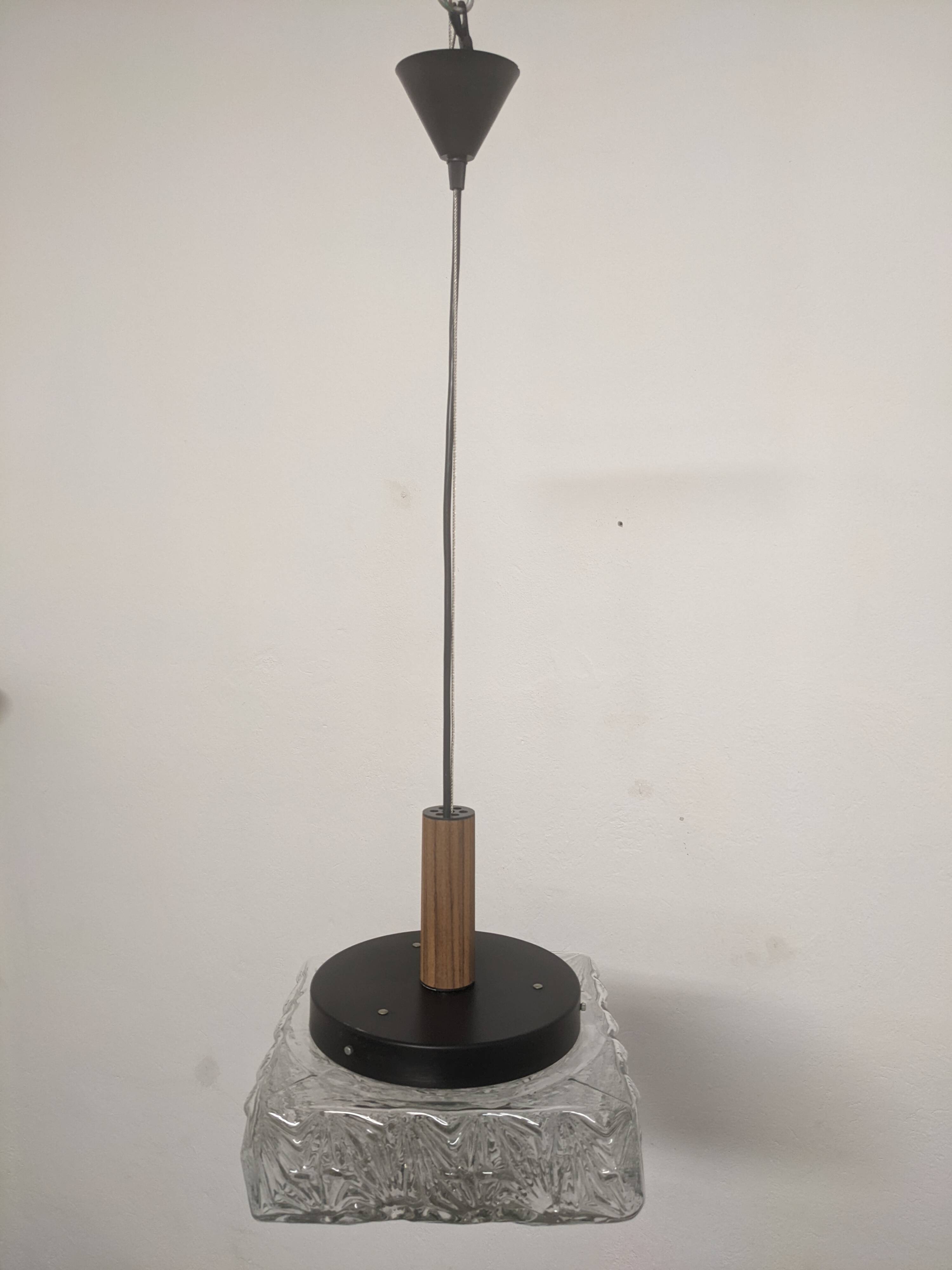 Square glass pendant light by Limburg, Germany circa 1970