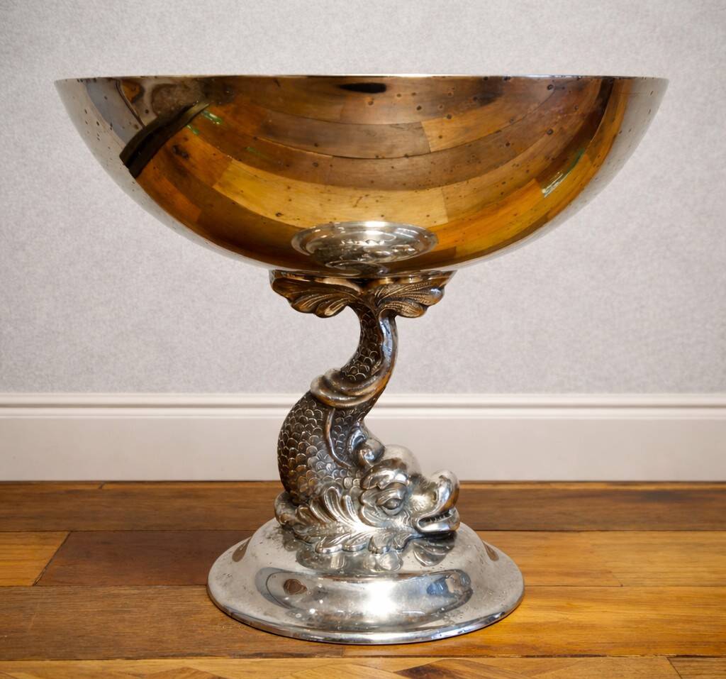 Silver-plated metal stand – dolphin decoration – menesés spain