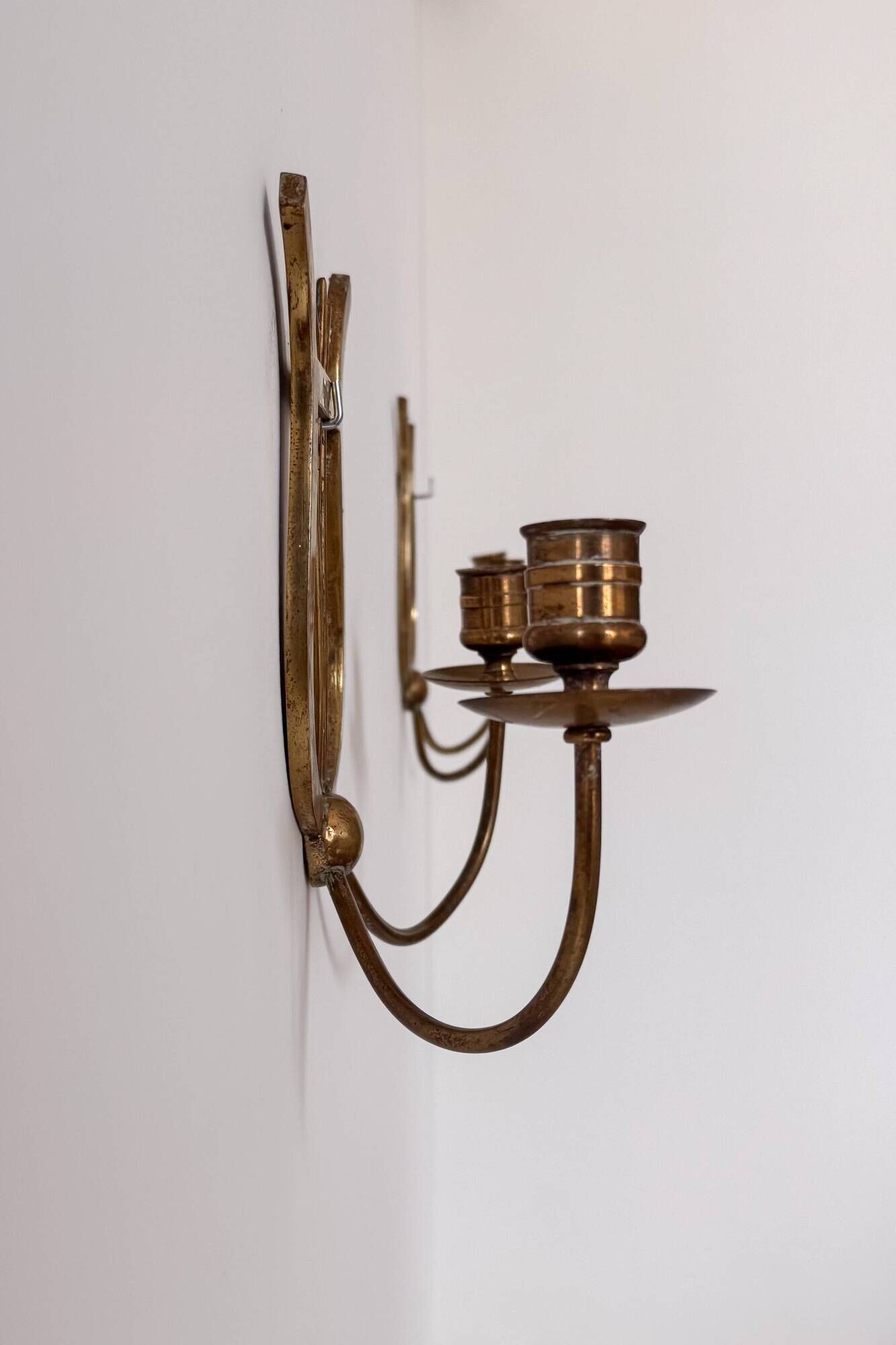 Pair of vintage brass candle sconces, France, 1940.