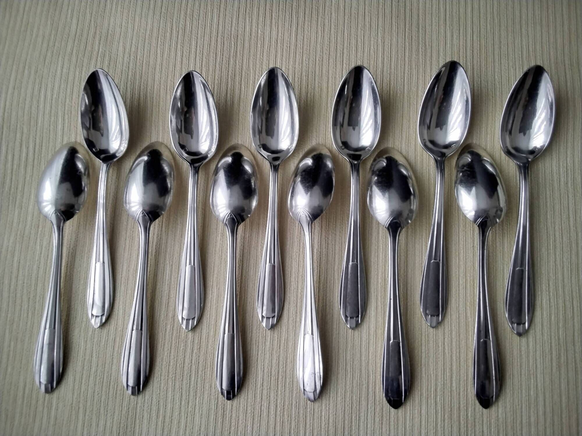 Box of 12 teaspoons in silver metal Art Deco Style