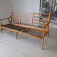Banquette velours et bois clair, scandinave vers 1960/70