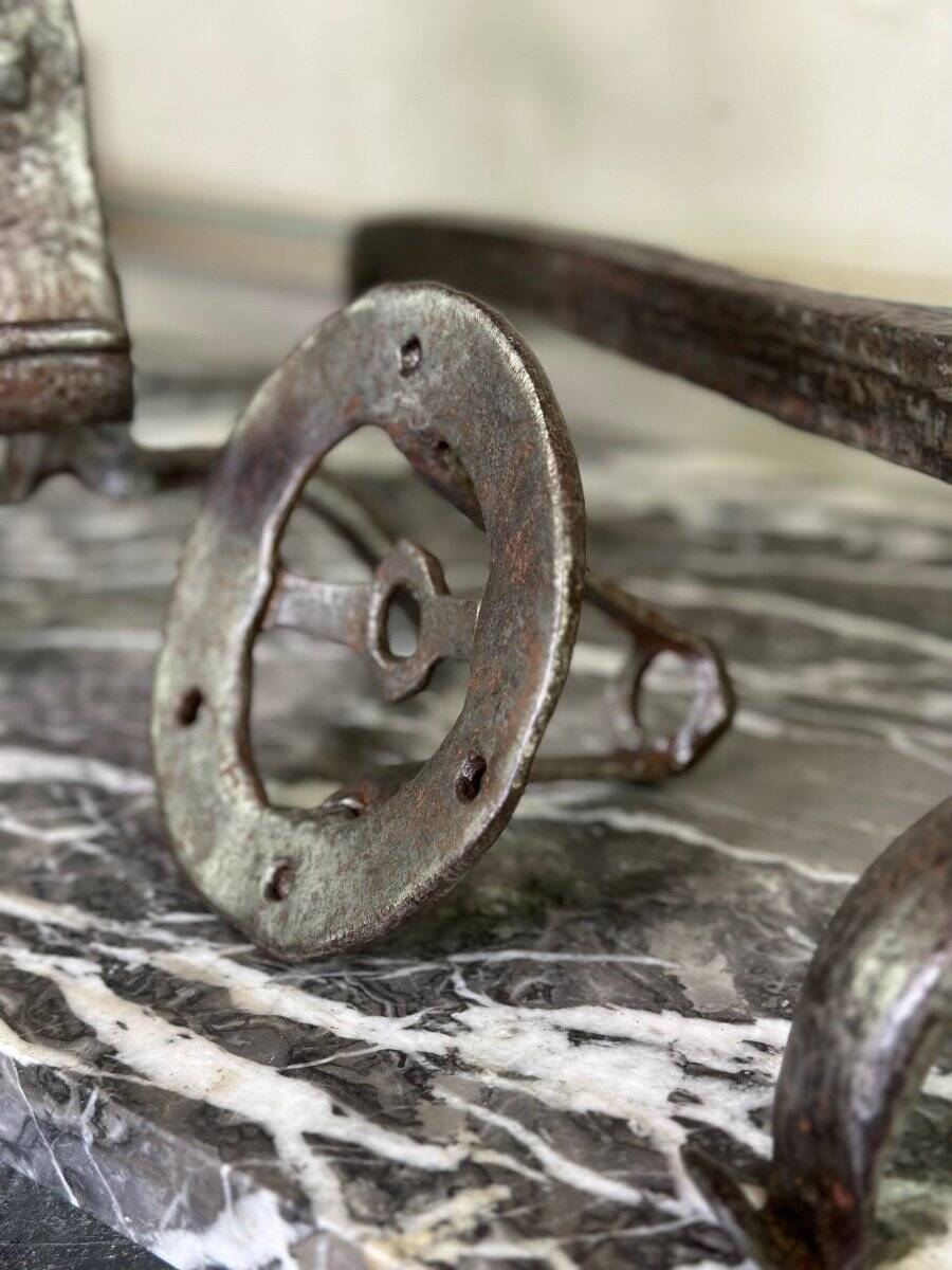 Pair of wrought iron candlesticks, 18th century