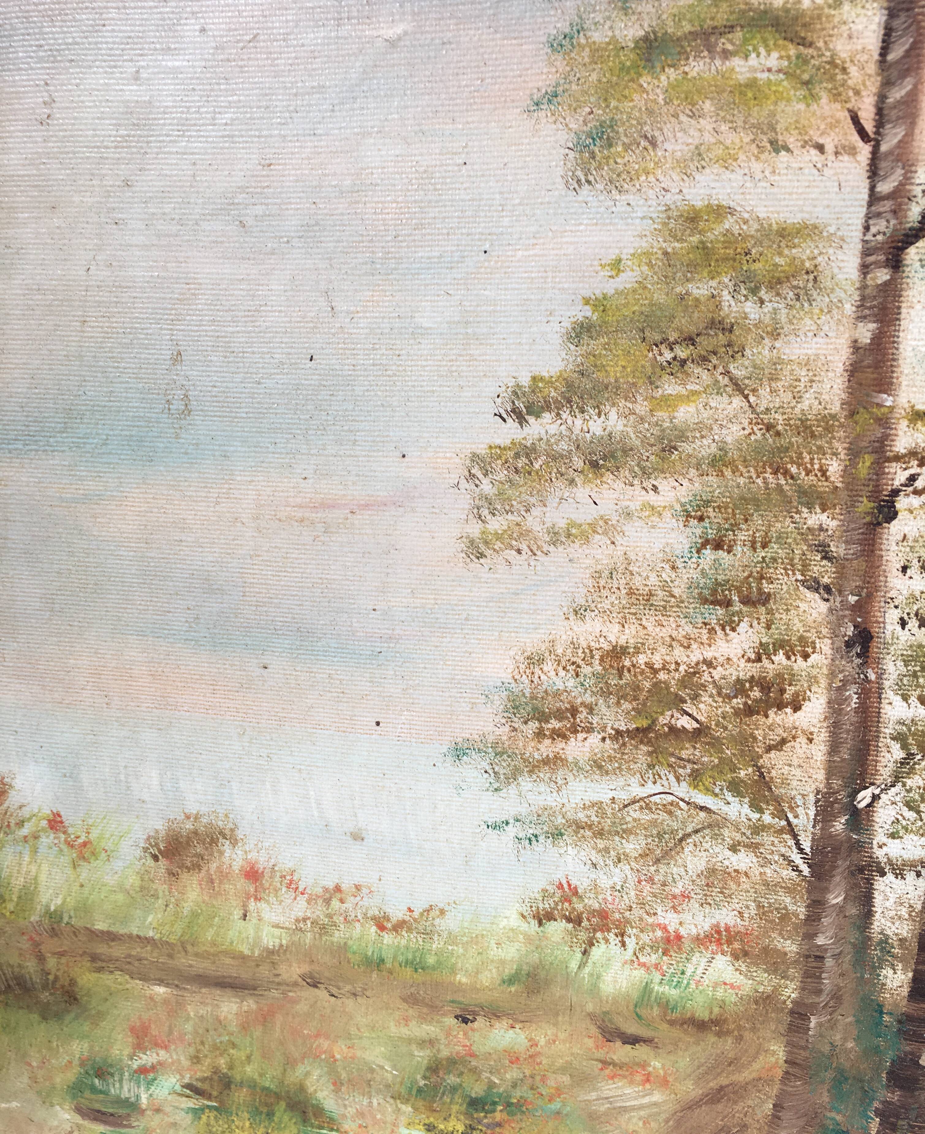 Prairie with 2 trees, oil on canvas
