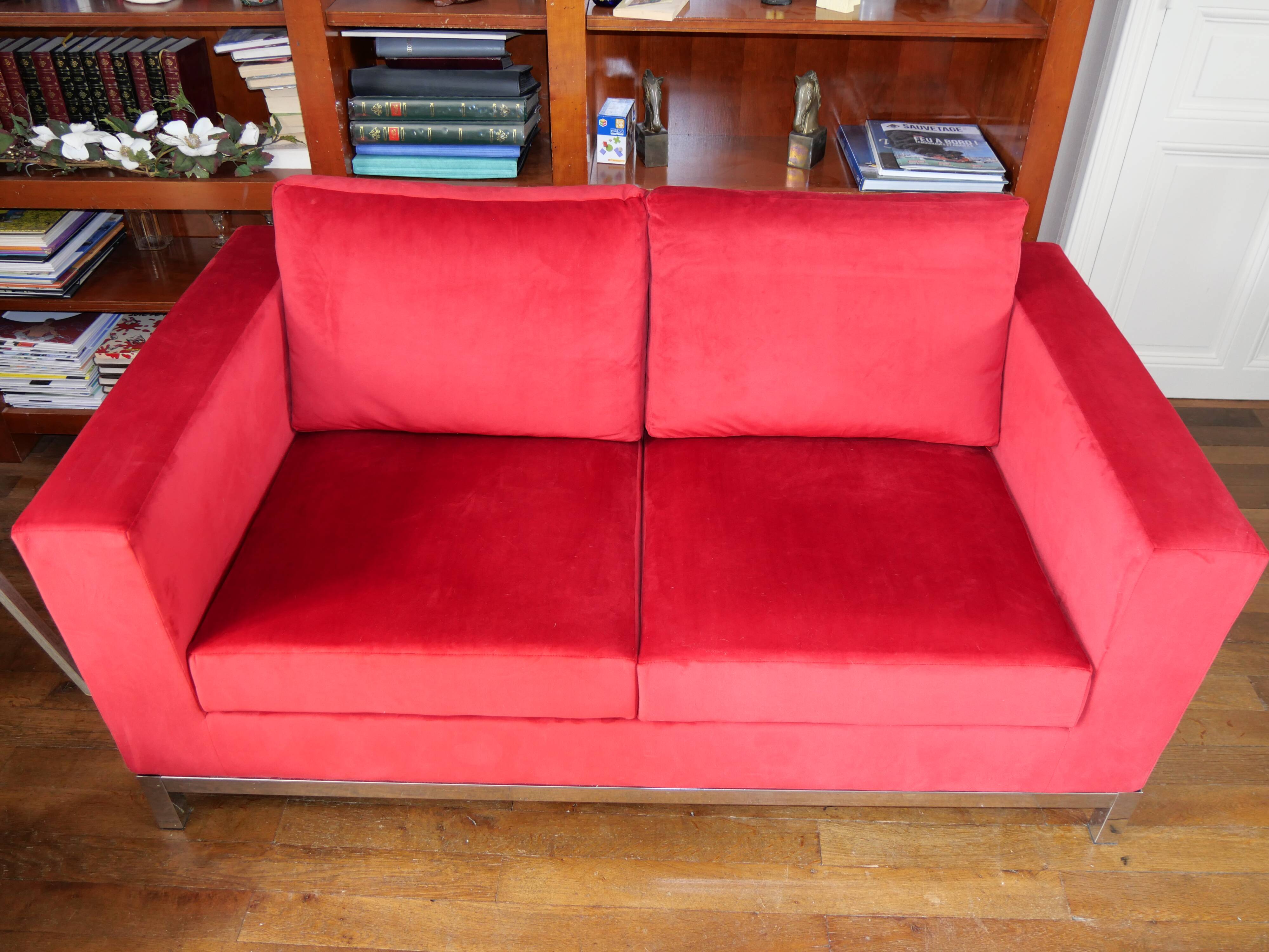 Completely renovated red velvet sofa