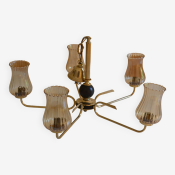 5-light chandelier 1960 brass and glass