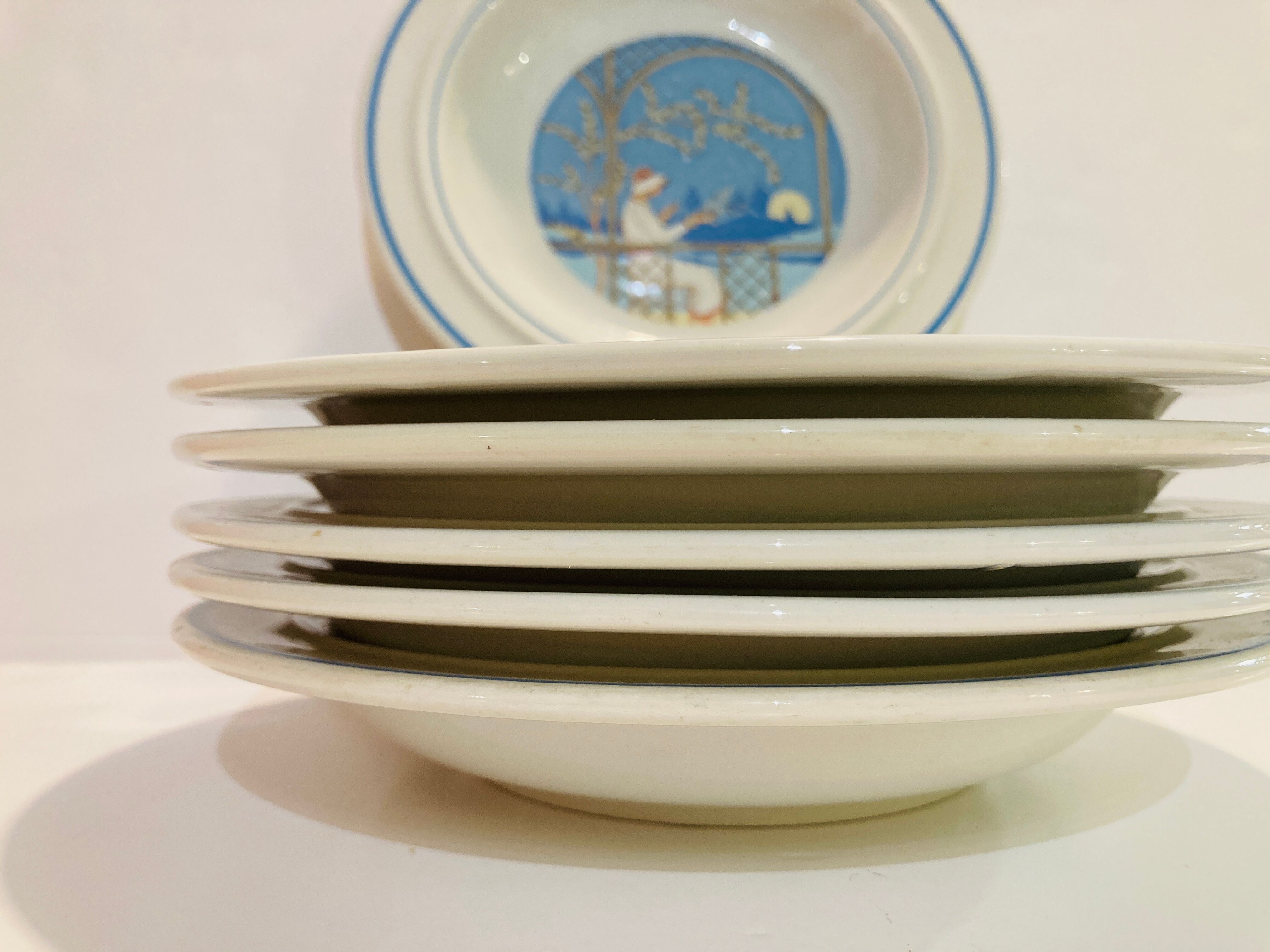 X6 hollow plates with blue pattern san marciano ceramiche- retro-kitchen- vintage