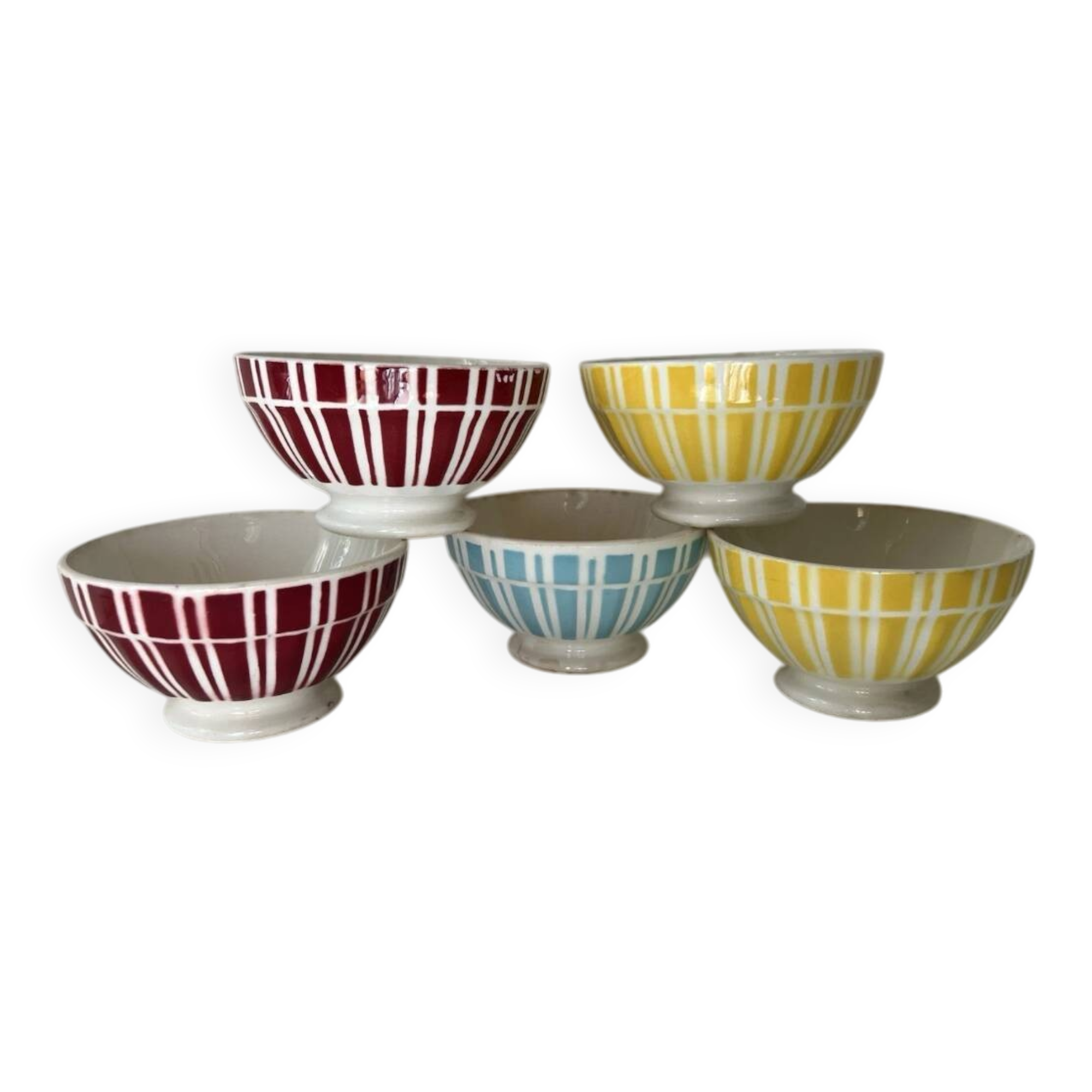 Set of 5 small striped bowls by Digoin France