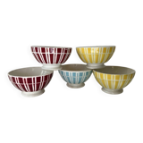 Set of 5 small striped bowls by Digoin France