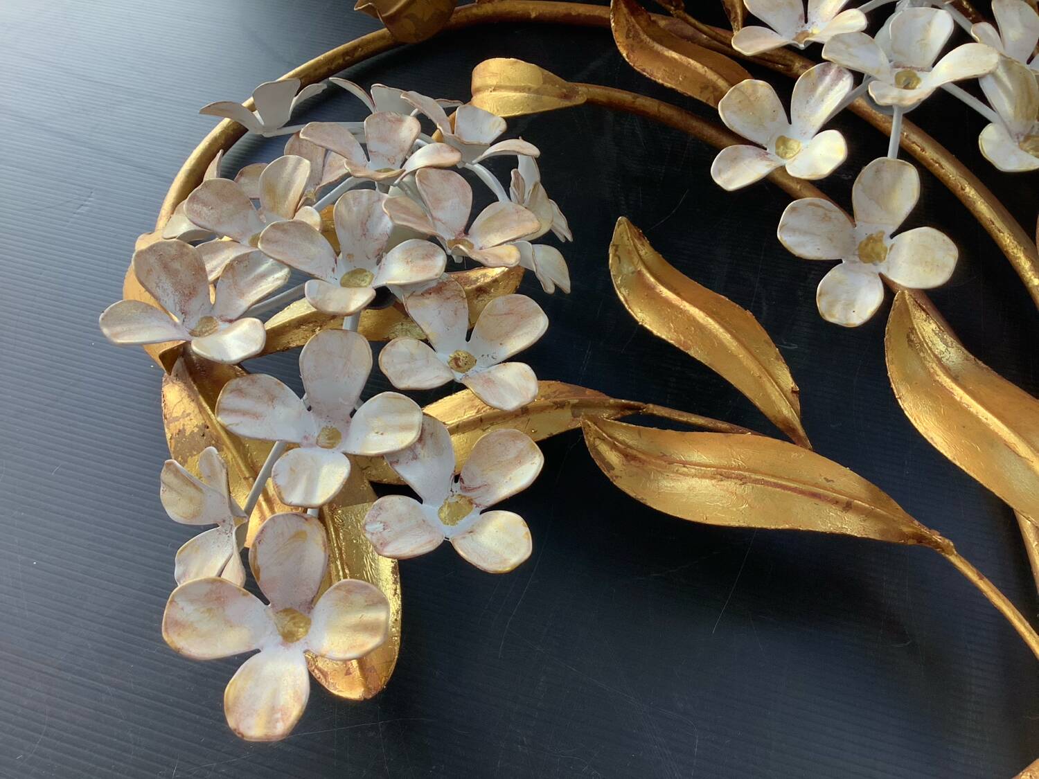Hans Kogl 2 Vintage Wisteria Floral Wall Sconces with Gold Leaf Finish, 4 Lights
