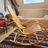 Rocking chair in arched wood and cane
