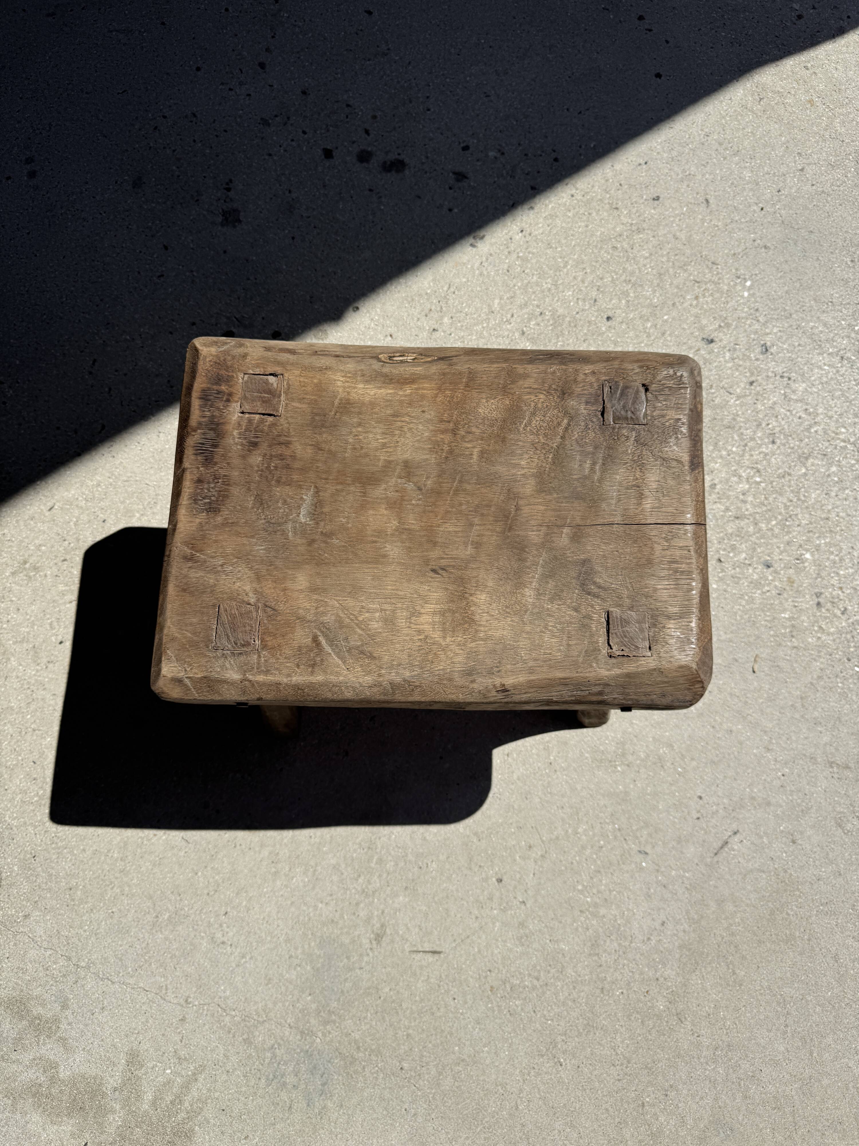 Small stool, rectangular accent stool in solid teak wabi-sabi H26.