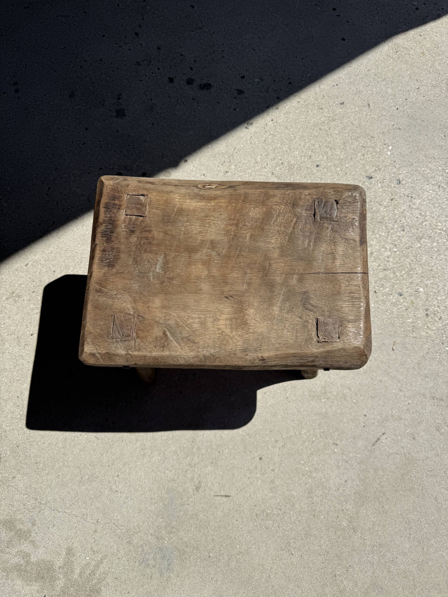 Small stool, rectangular accent stool in solid teak wabi-sabi H26.