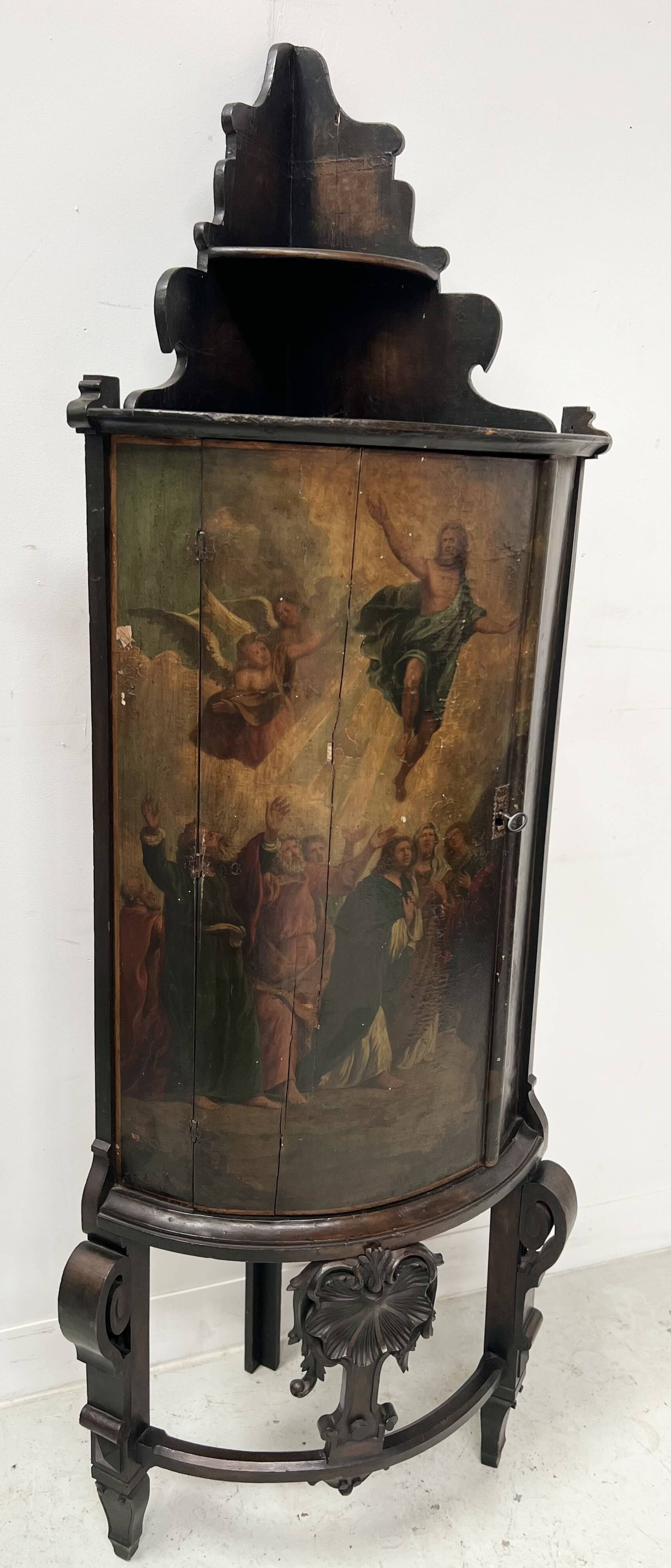 Half-moon corner cabinet decorated with a biblical scene, 19th century