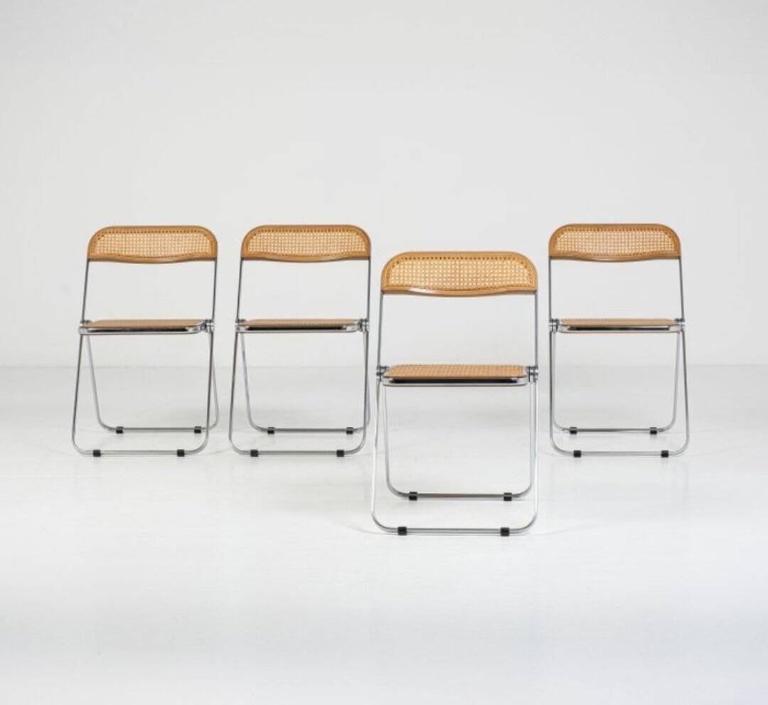 Vintage Plia Folding Chair in Vienna Straw by Giancarlo Piretti for Anonima Castelli, 1970s, Set of 5