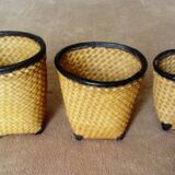 set of 3 nesting baskets in woven bamboo and leather