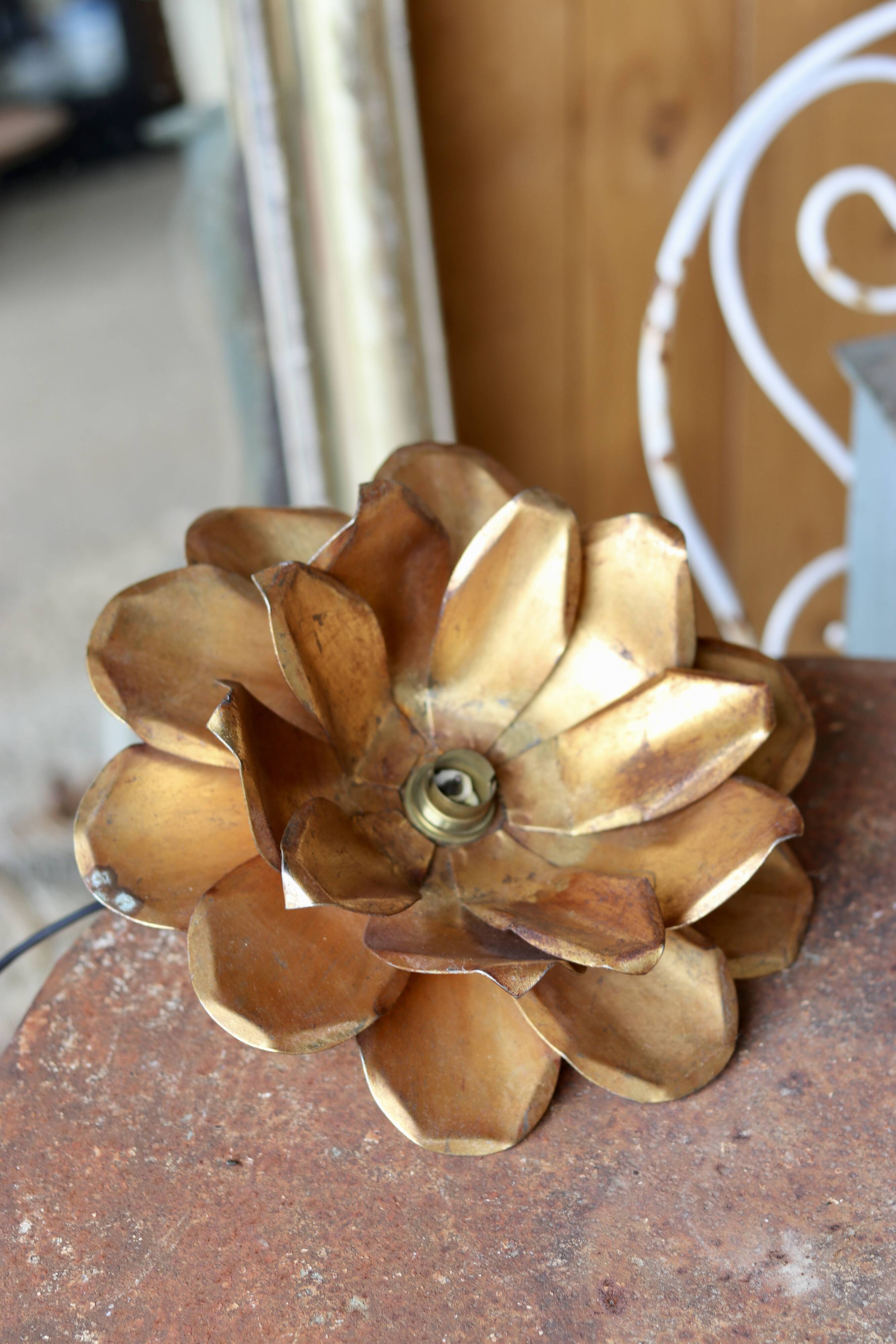 Vintage gold metal flower-shaped ceiling light, 1970s