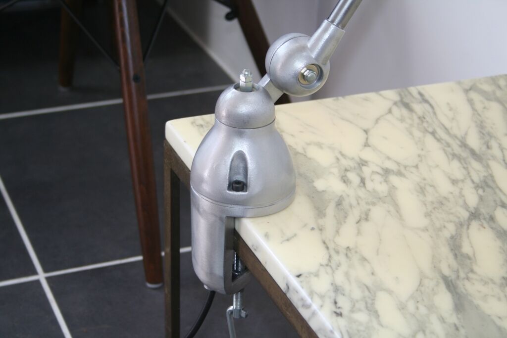 Jieldé desk lamp 2 arms 40cm base seed glossy varnish, Vintage industrial Jean Louis Domecq