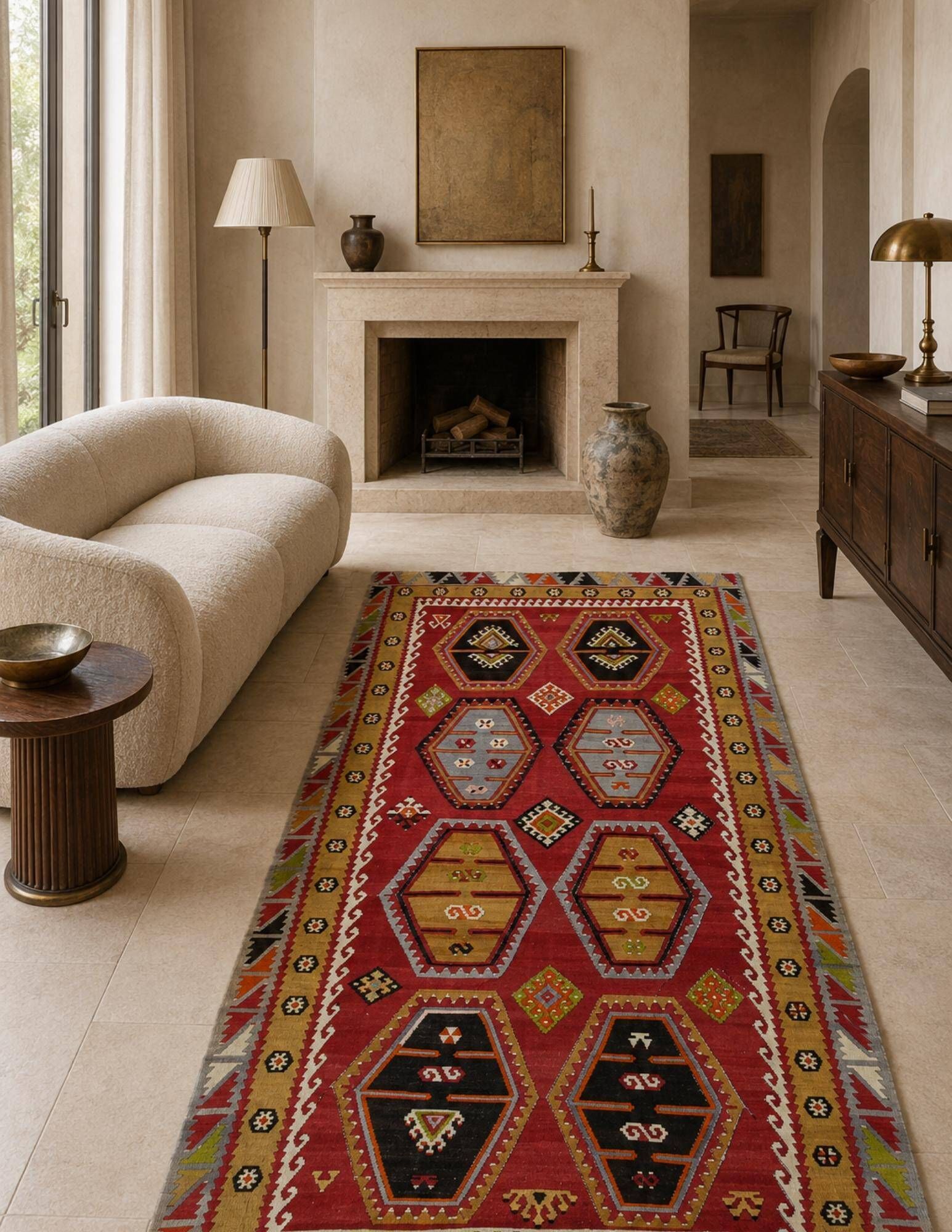 Antique Turkish Şarkışla Kilim Rug Anatolian Flatweave Rug Vintage Rust