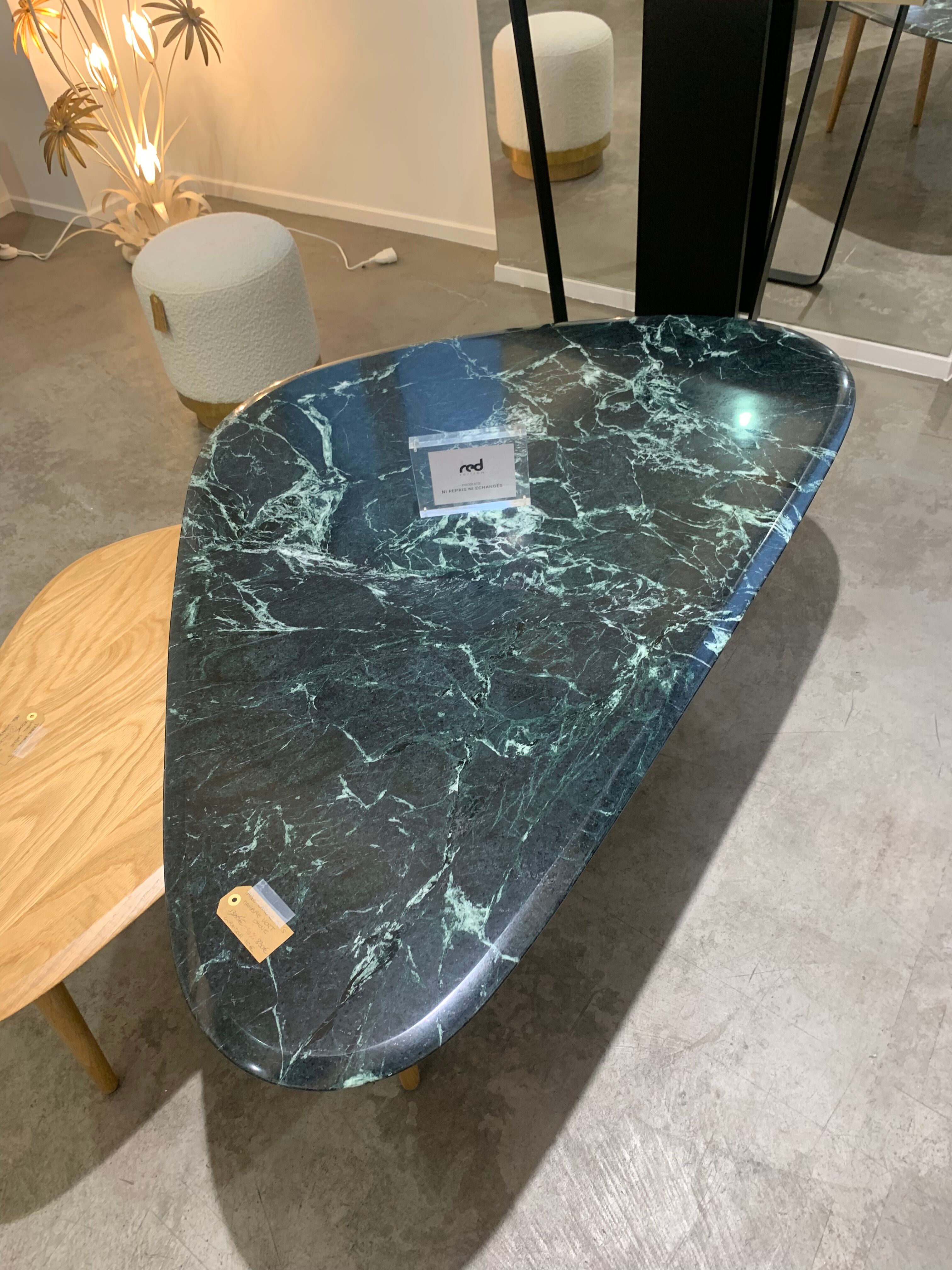 Coffee table marble top green feet black lacquer and brass