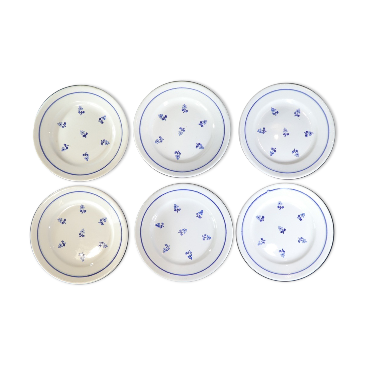 6 dessert plates in faience new model geneve small blue flower
