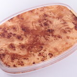 Plexiglass tray with golden handles and with a thin disk of walnut in between