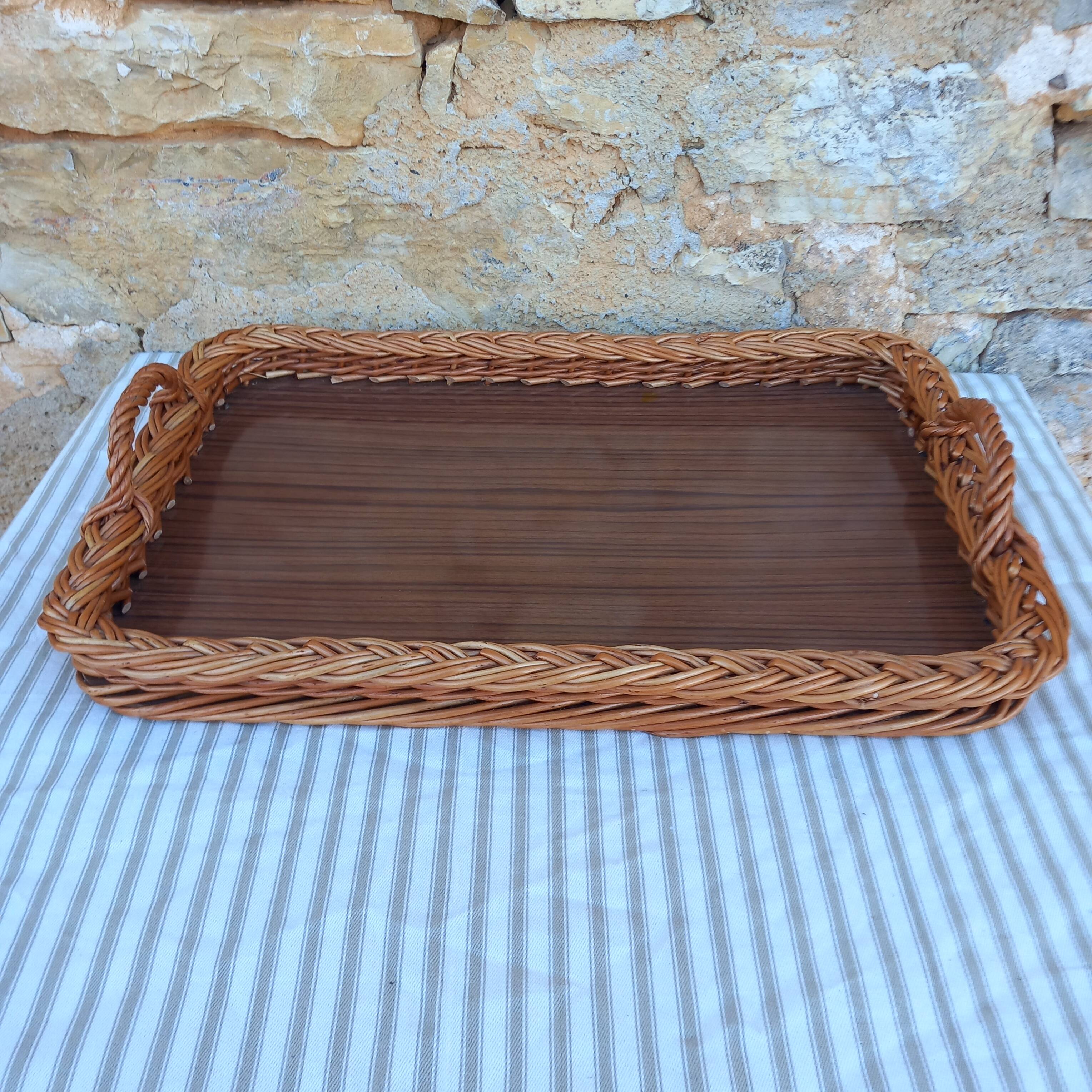 Vintage seventies rattan and formica tray