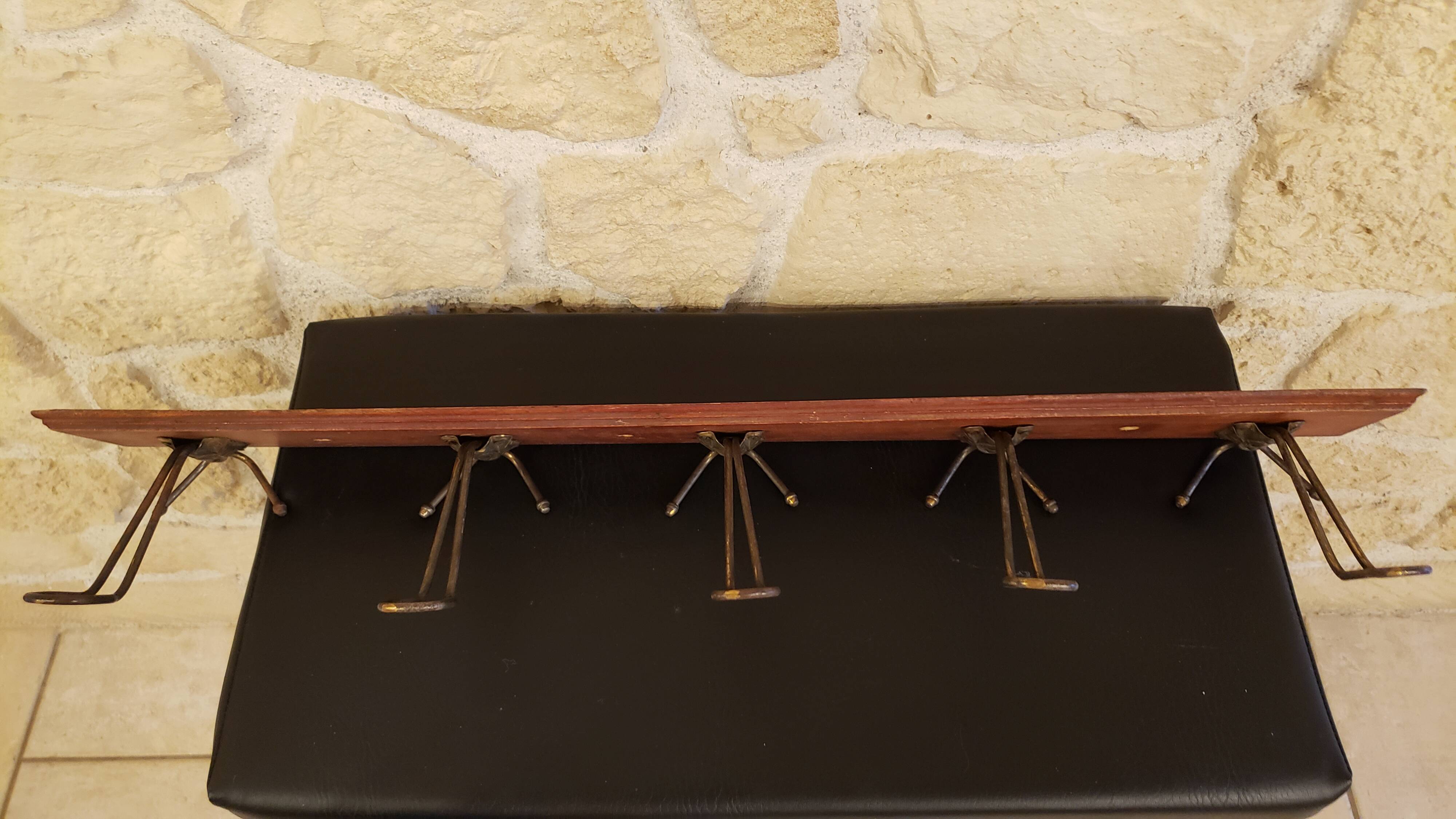 Old wood metal wall coat rack with 5 hooks