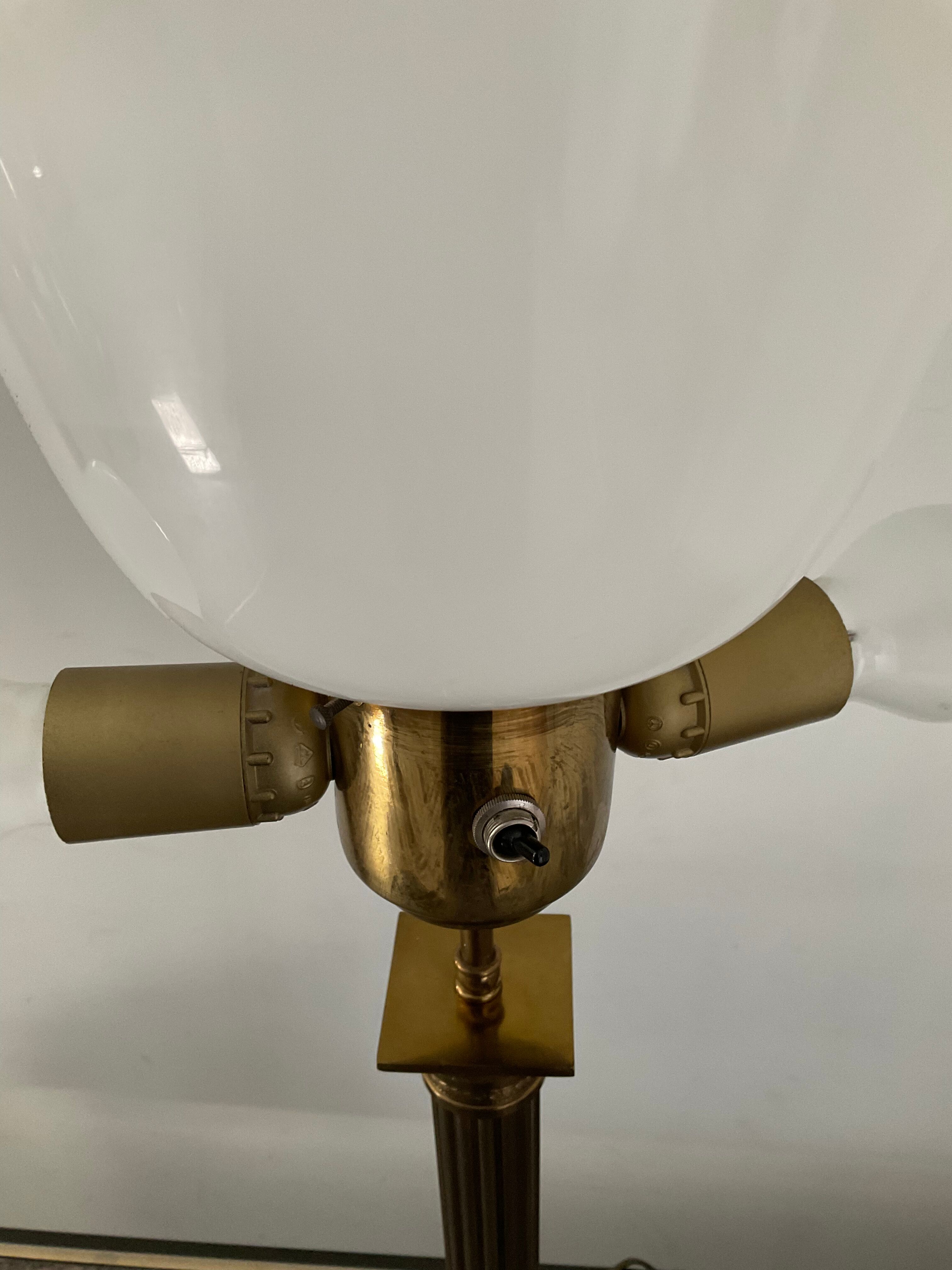 Empire style column lamp in bronze, opaline and marble