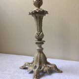 Large candle holder in patinated white painted metal