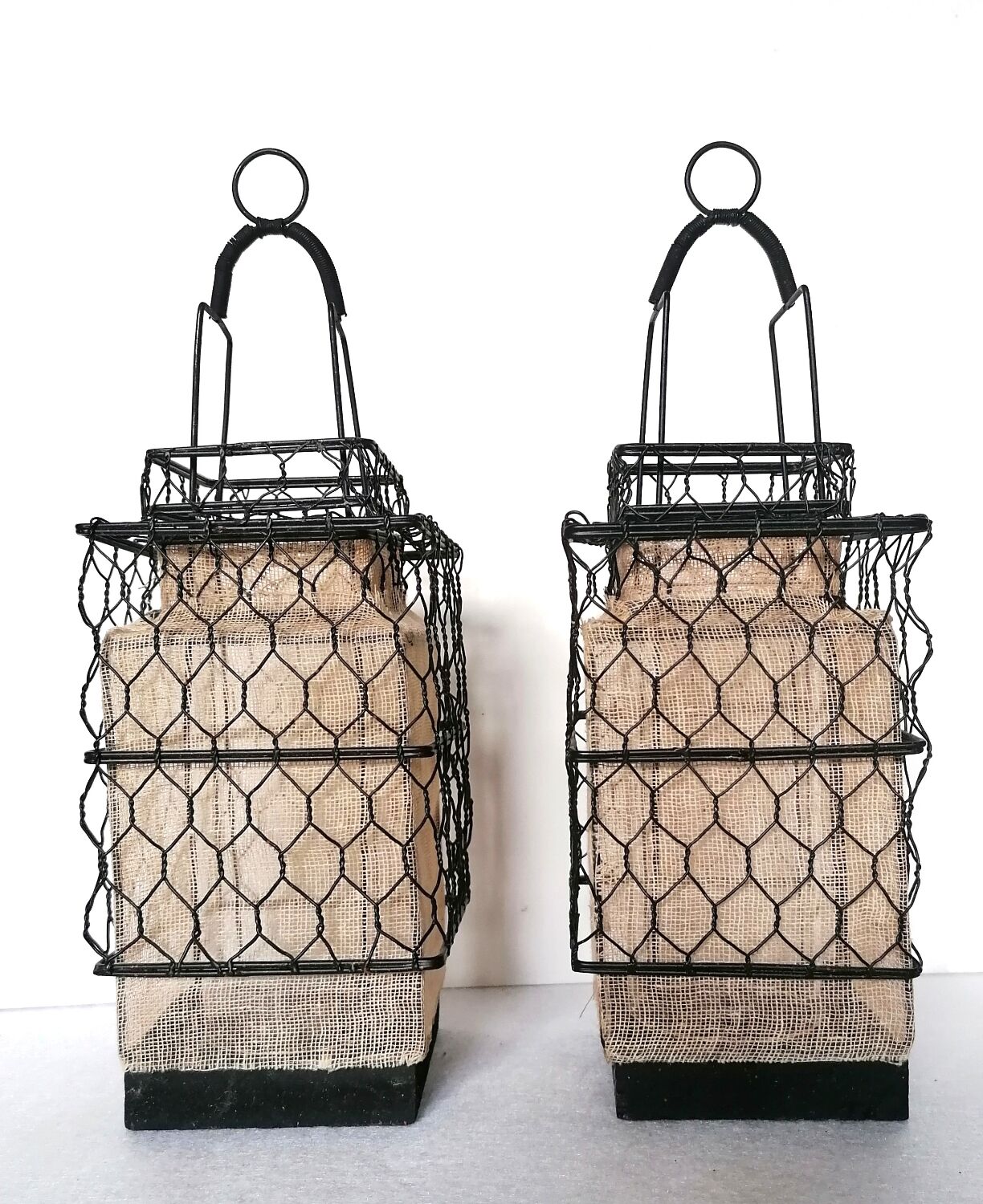 Pair of chinese wire lanterns