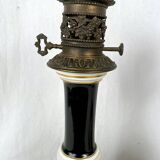 Pair of electrically mounted kerosene lamps, porcelain decorated with roses