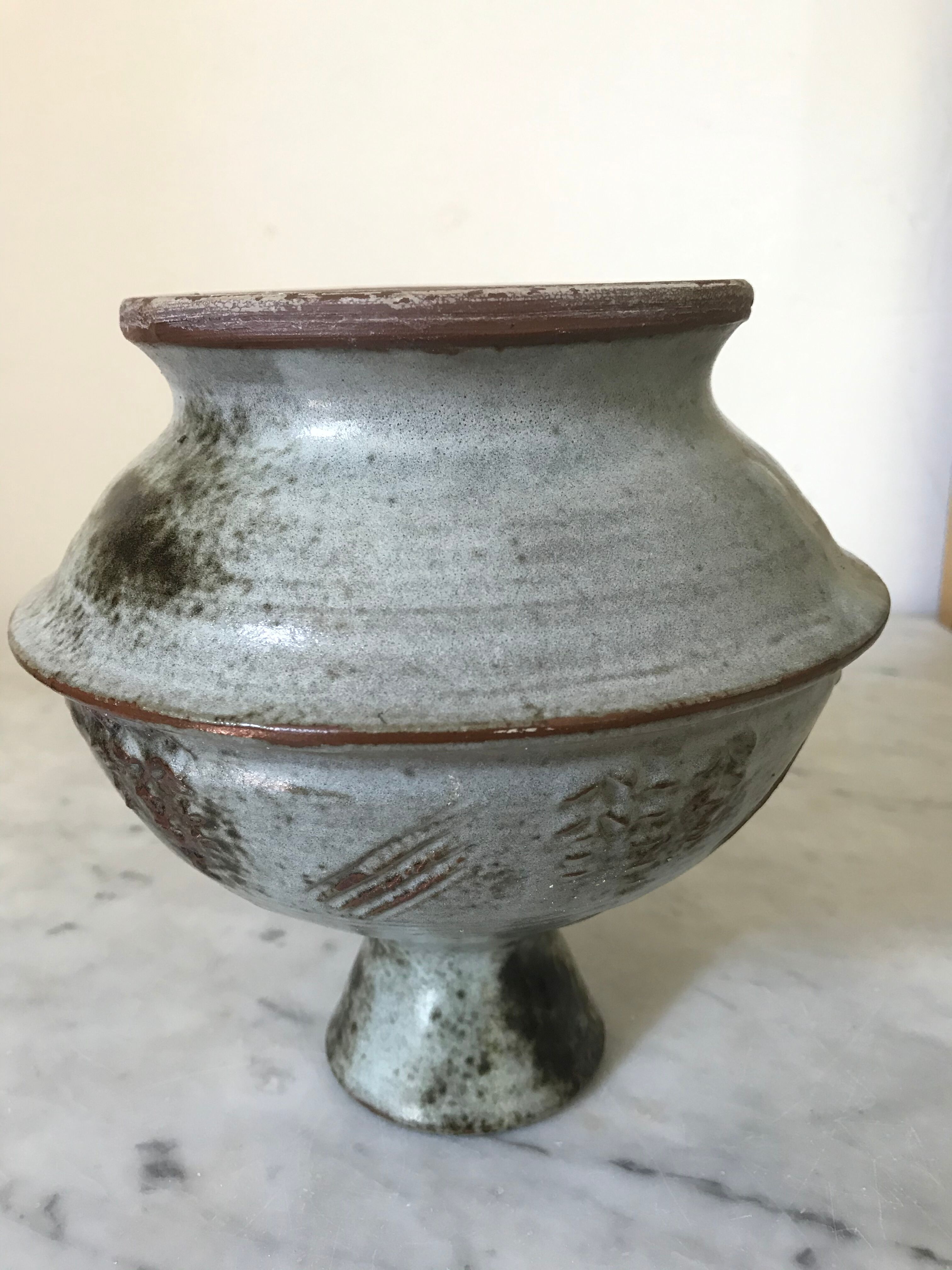 Signed ceramic flower-picker vase