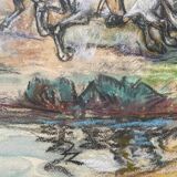 Pastel painting of a horseman scene