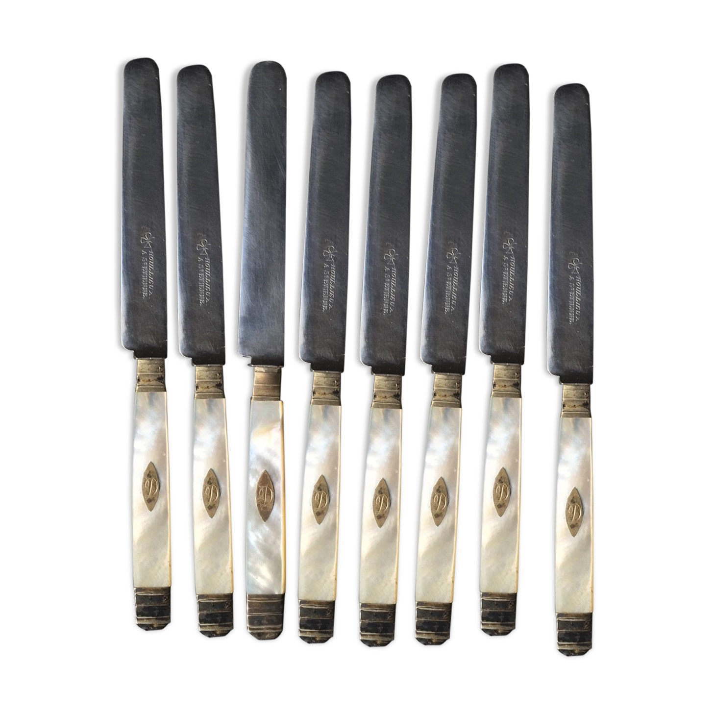 Set of 8 19th-century monogrammed mother-of-pearl handles